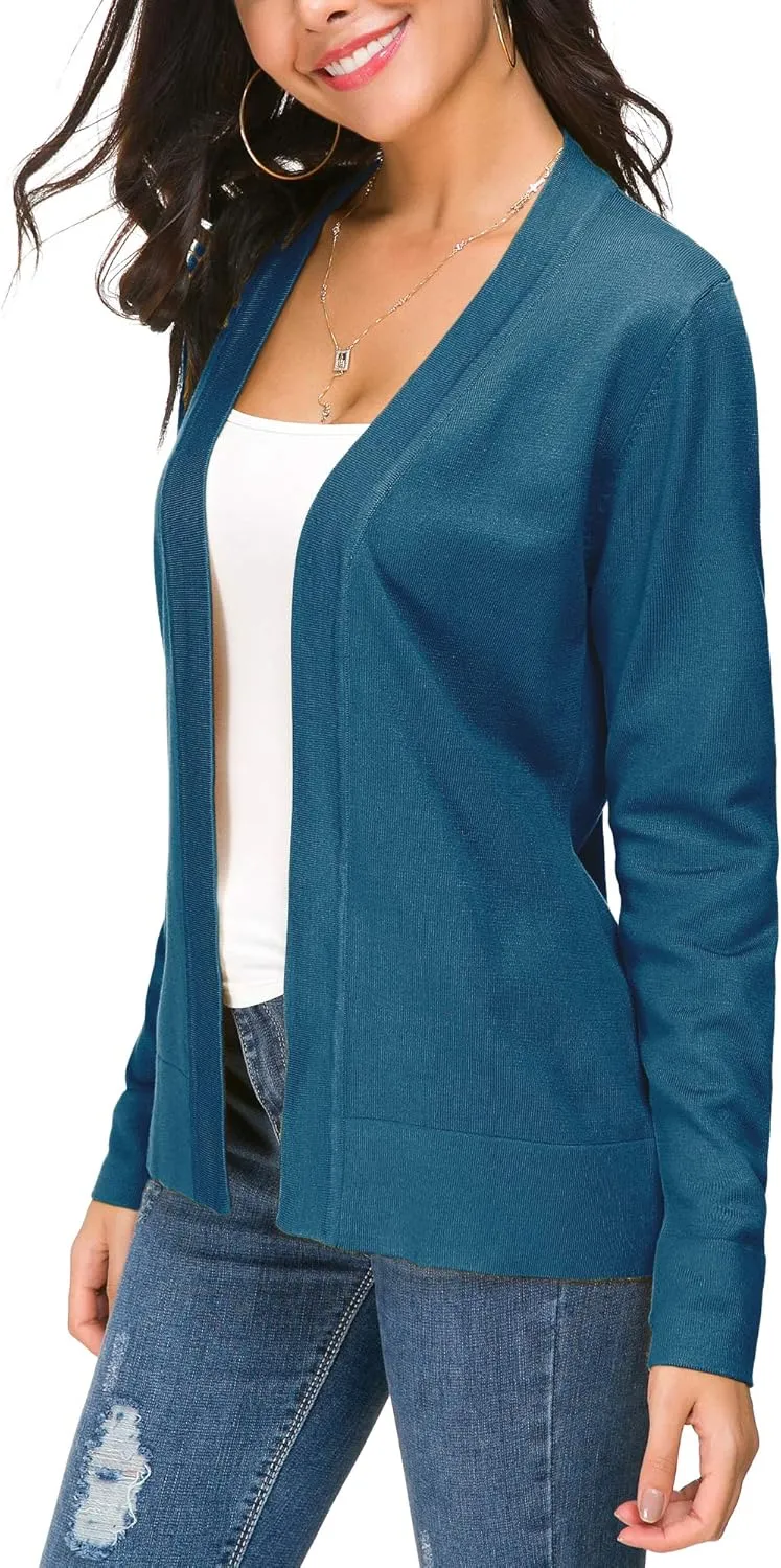Women's Long Sleeve Open Front Cardigan Sweater Lightweight Casual Knit Sweaters