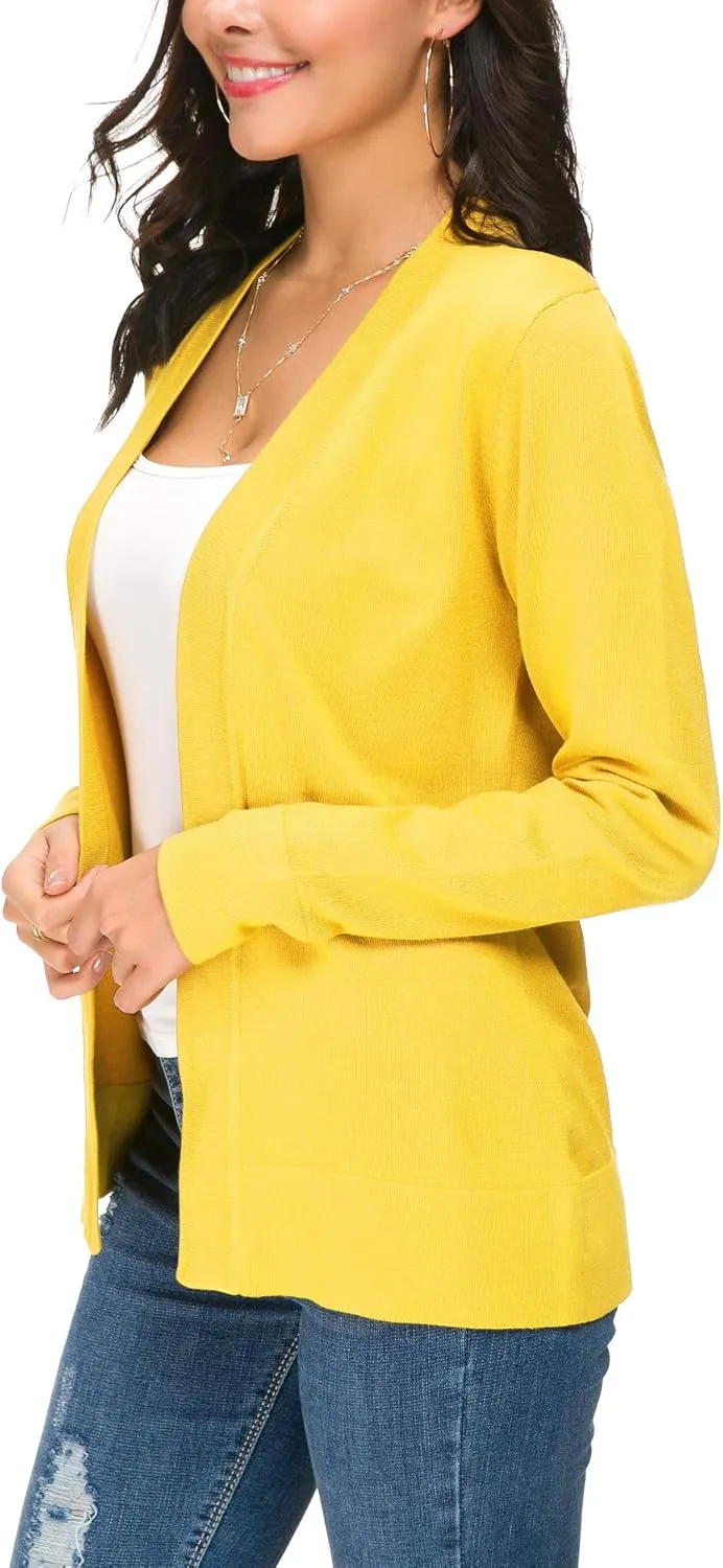 Women's Long Sleeve Open Front Cardigan Sweater Lightweight Casual Knit Sweaters