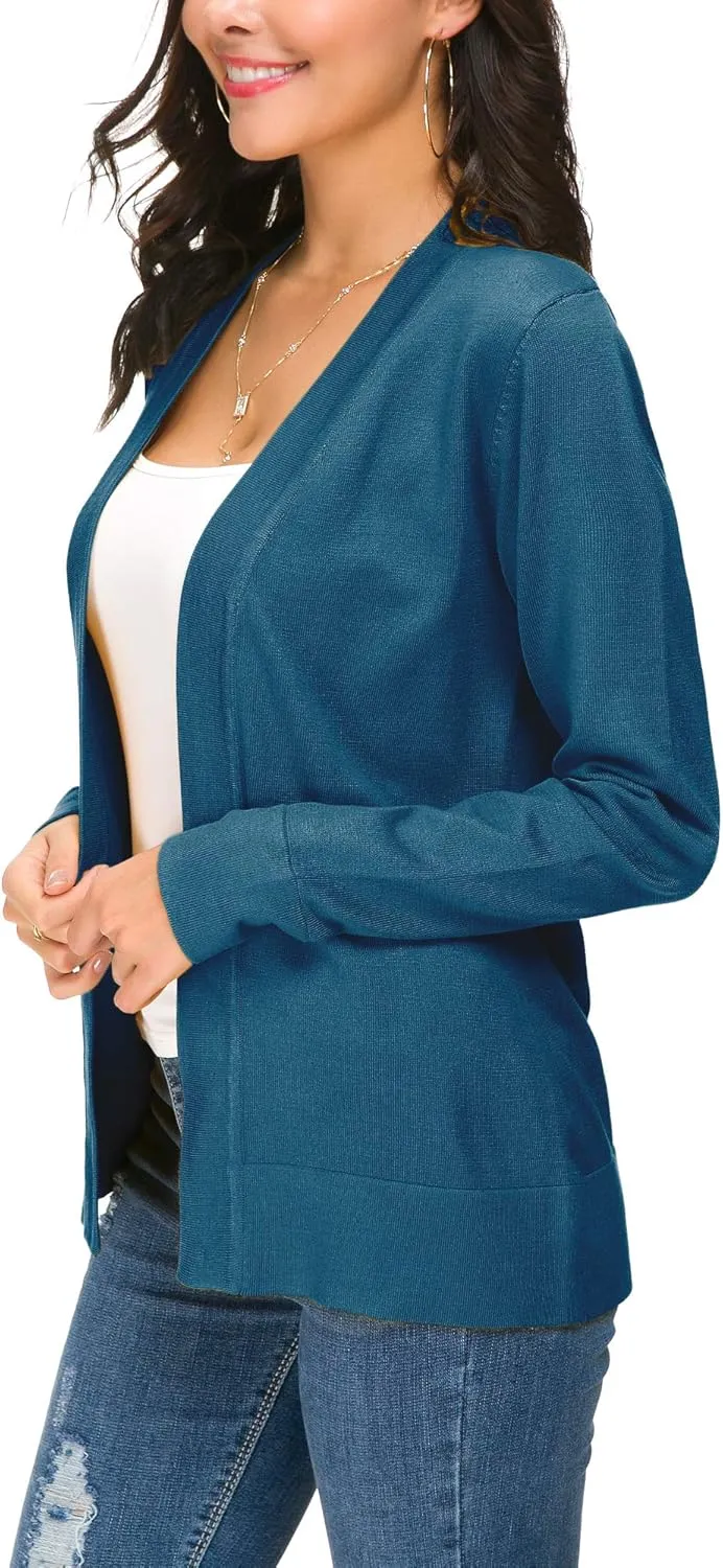 Women's Long Sleeve Open Front Cardigan Sweater Lightweight Casual Knit Sweaters