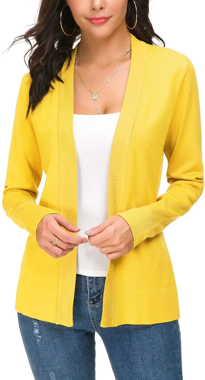 Women's Long Sleeve Open Front Cardigan Sweater Lightweight Casual Knit Sweaters