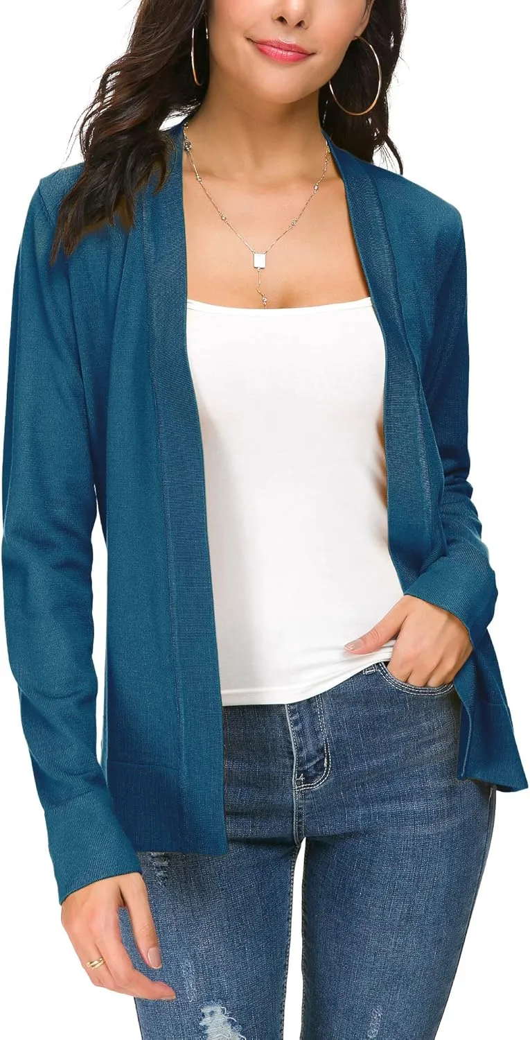 Women's Long Sleeve Open Front Cardigan Sweater Lightweight Casual Knit Sweaters