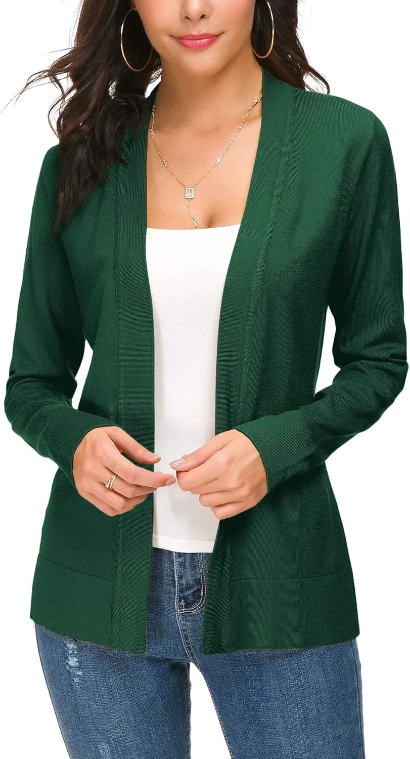 Women's Long Sleeve Open Front Cardigan Sweater Lightweight Casual Knit Sweaters