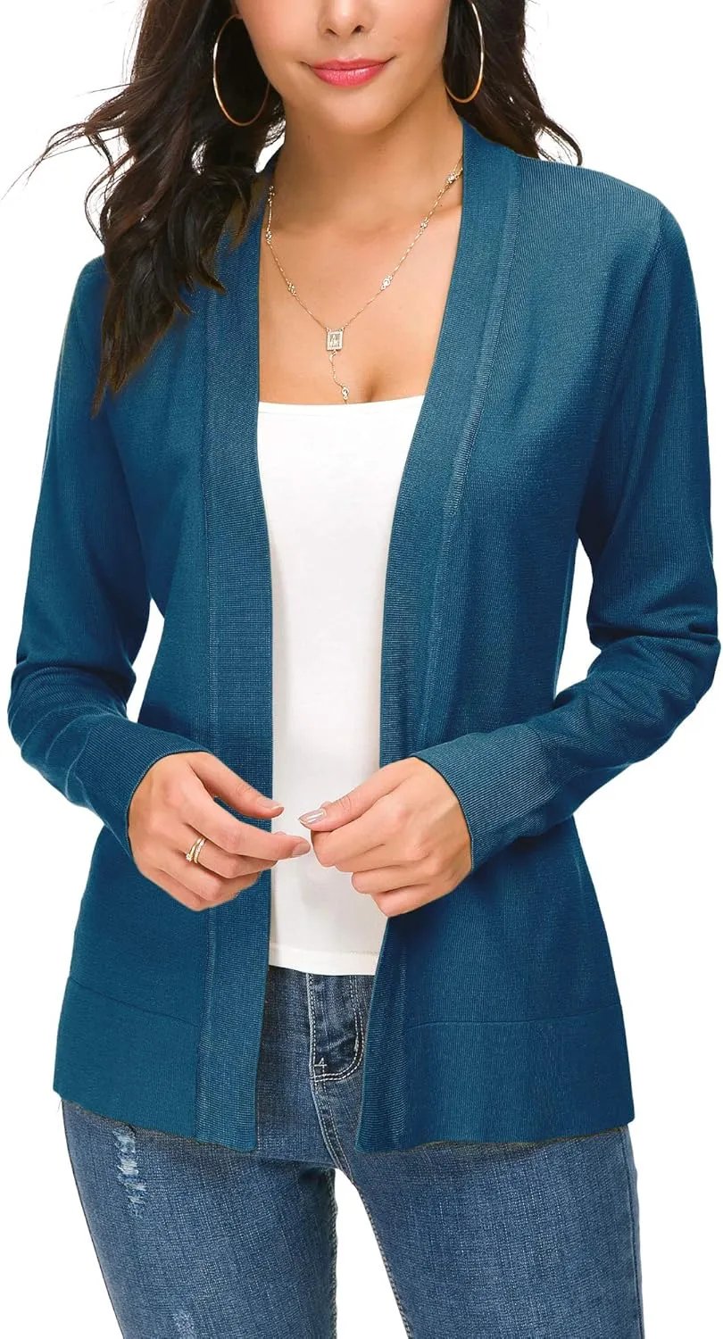 Women's Long Sleeve Open Front Cardigan Sweater Lightweight Casual Knit Sweaters