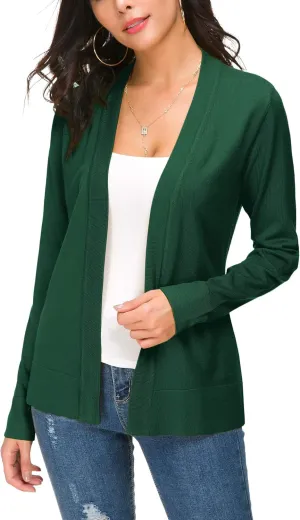 Women's Long Sleeve Open Front Cardigan Sweater Lightweight Casual Knit Sweaters