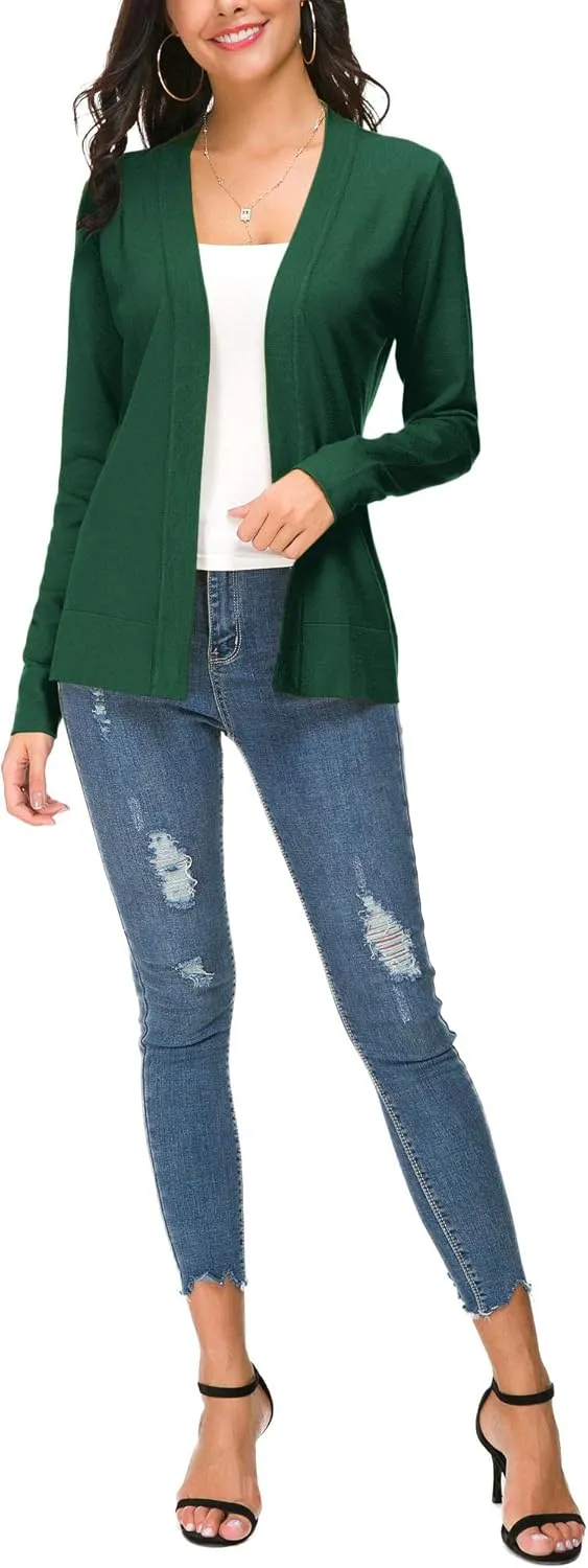 Women's Long Sleeve Open Front Cardigan Sweater Lightweight Casual Knit Sweaters