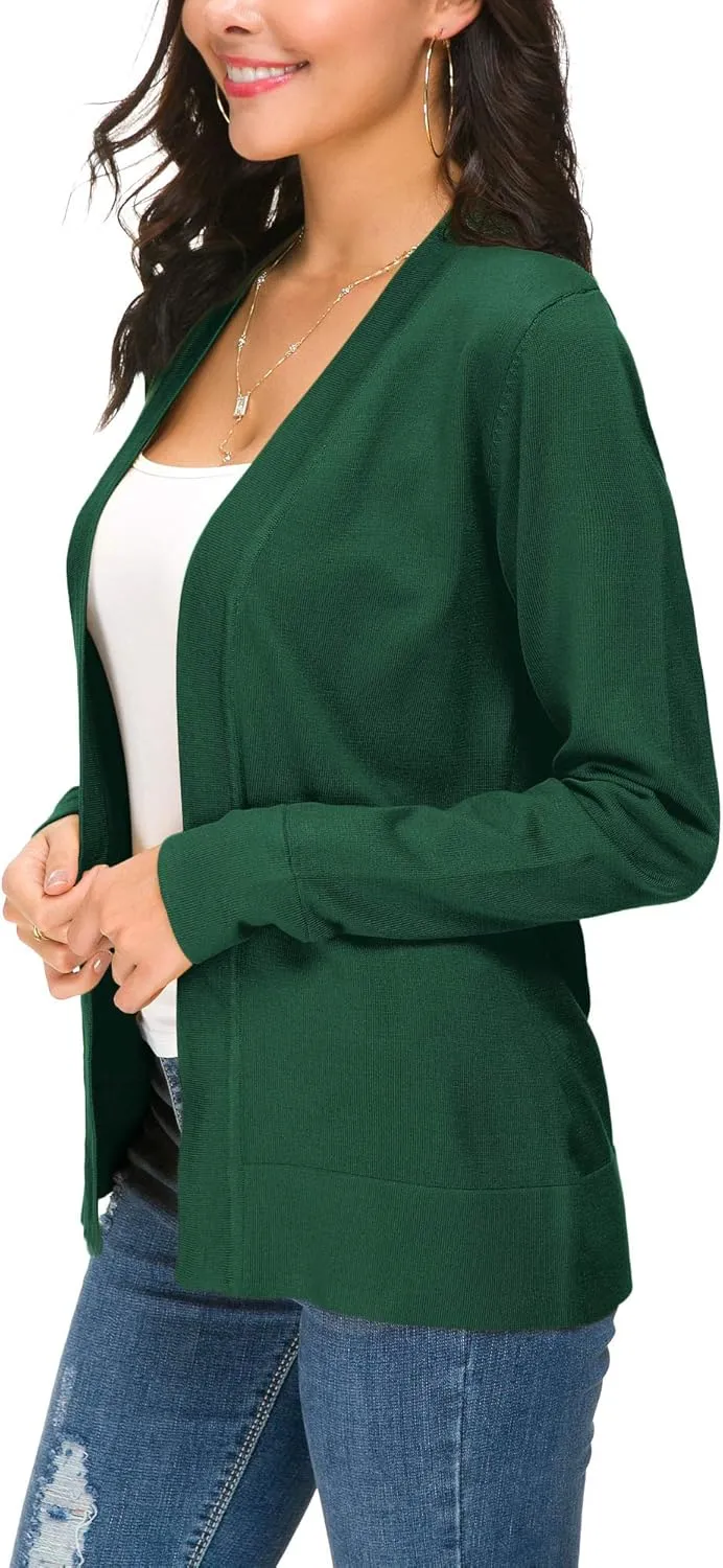 Women's Long Sleeve Open Front Cardigan Sweater Lightweight Casual Knit Sweaters