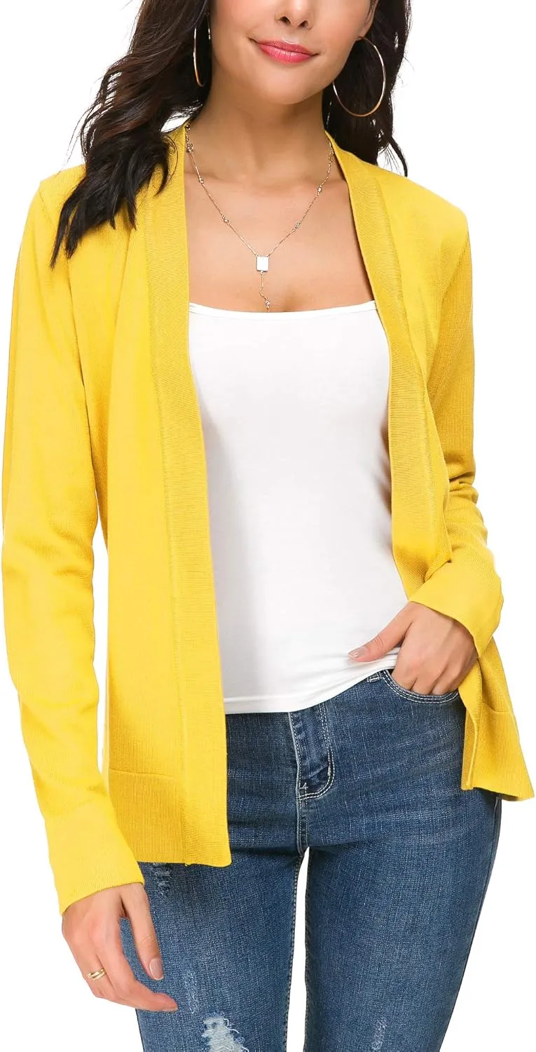 Women's Long Sleeve Open Front Cardigan Sweater Lightweight Casual Knit Sweaters