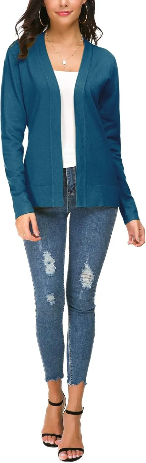 Women's Long Sleeve Open Front Cardigan Sweater Lightweight Casual Knit Sweaters
