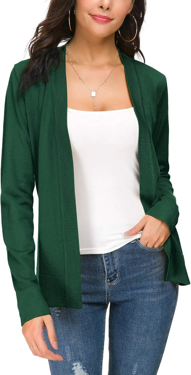 Women's Long Sleeve Open Front Cardigan Sweater Lightweight Casual Knit Sweaters