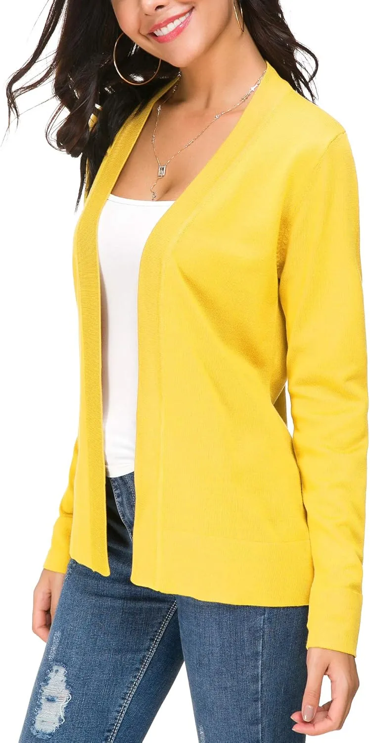 Women's Long Sleeve Open Front Cardigan Sweater Lightweight Casual Knit Sweaters