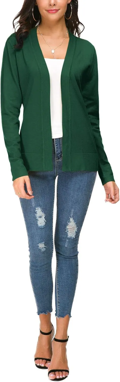 Women's Long Sleeve Open Front Cardigan Sweater Lightweight Casual Knit Sweaters