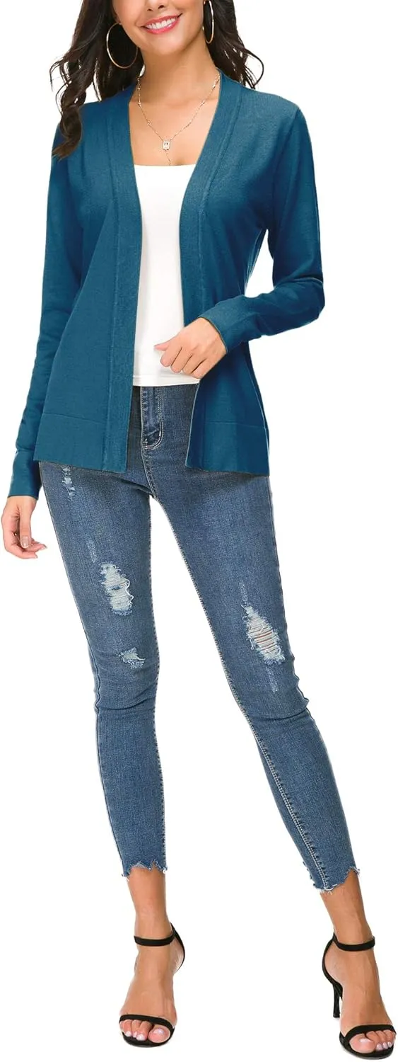Women's Long Sleeve Open Front Cardigan Sweater Lightweight Casual Knit Sweaters