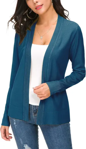 Women's Long Sleeve Open Front Cardigan Sweater Lightweight Casual Knit Sweaters