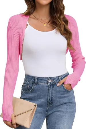 Women's Long Sleeve Shrug Sweaters Knit Bolero Shoulder Open Cropped Cardigan