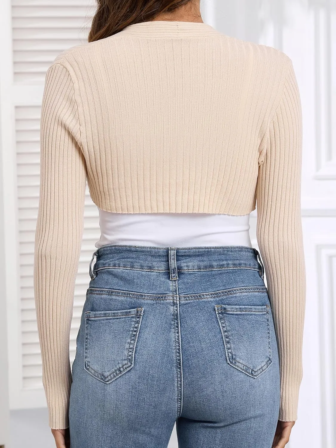 Women's Long Sleeve Shrug Sweaters Knit Bolero Shoulder Open Cropped Cardigan