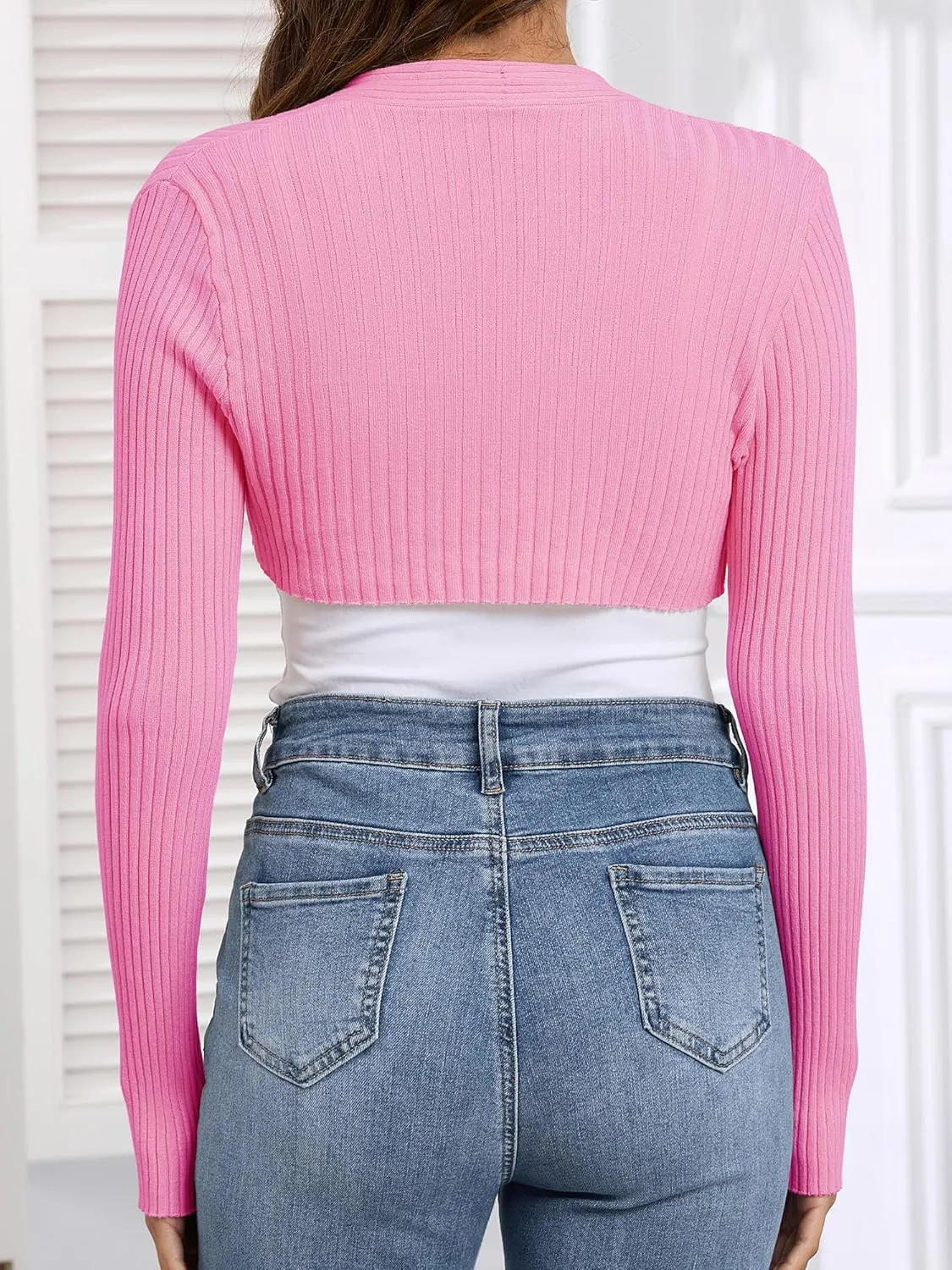 Women's Long Sleeve Shrug Sweaters Knit Bolero Shoulder Open Cropped Cardigan
