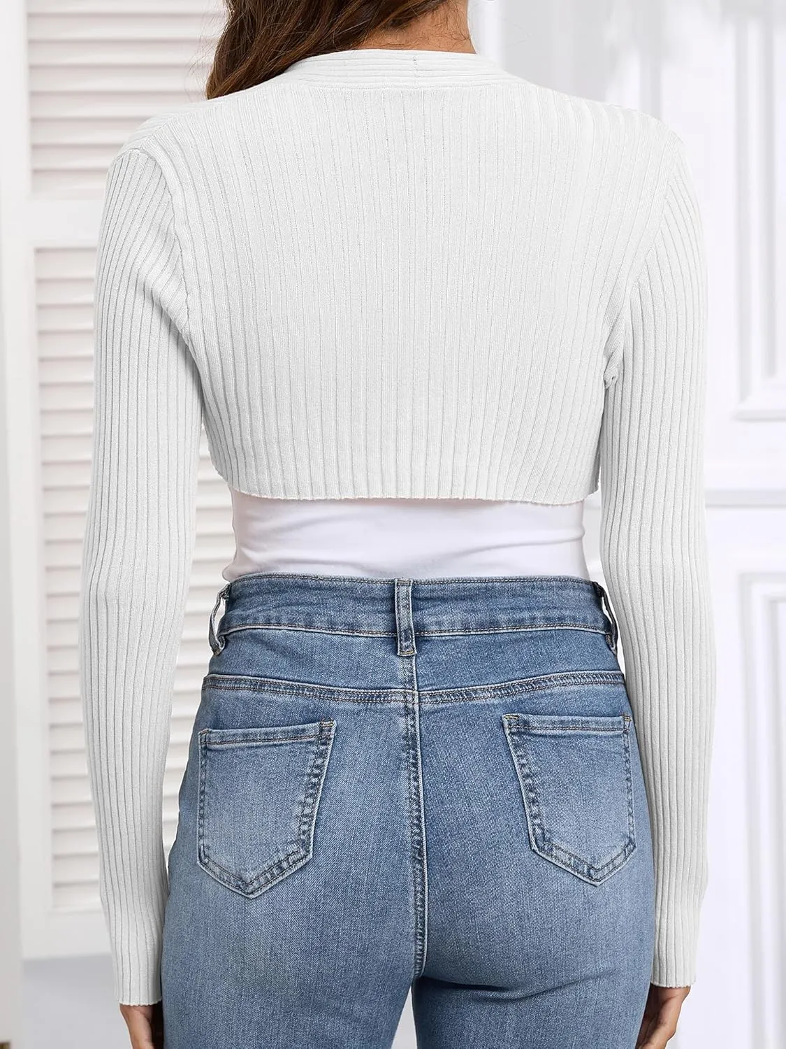 Women's Long Sleeve Shrug Sweaters Knit Bolero Shoulder Open Cropped Cardigan
