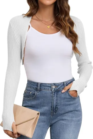 Women's Long Sleeve Shrug Sweaters Knit Bolero Shoulder Open Cropped Cardigan