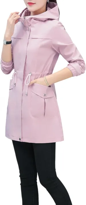 Women's mid-length trench coat fashion simple classic versatile temperament with pockets with zipper tops