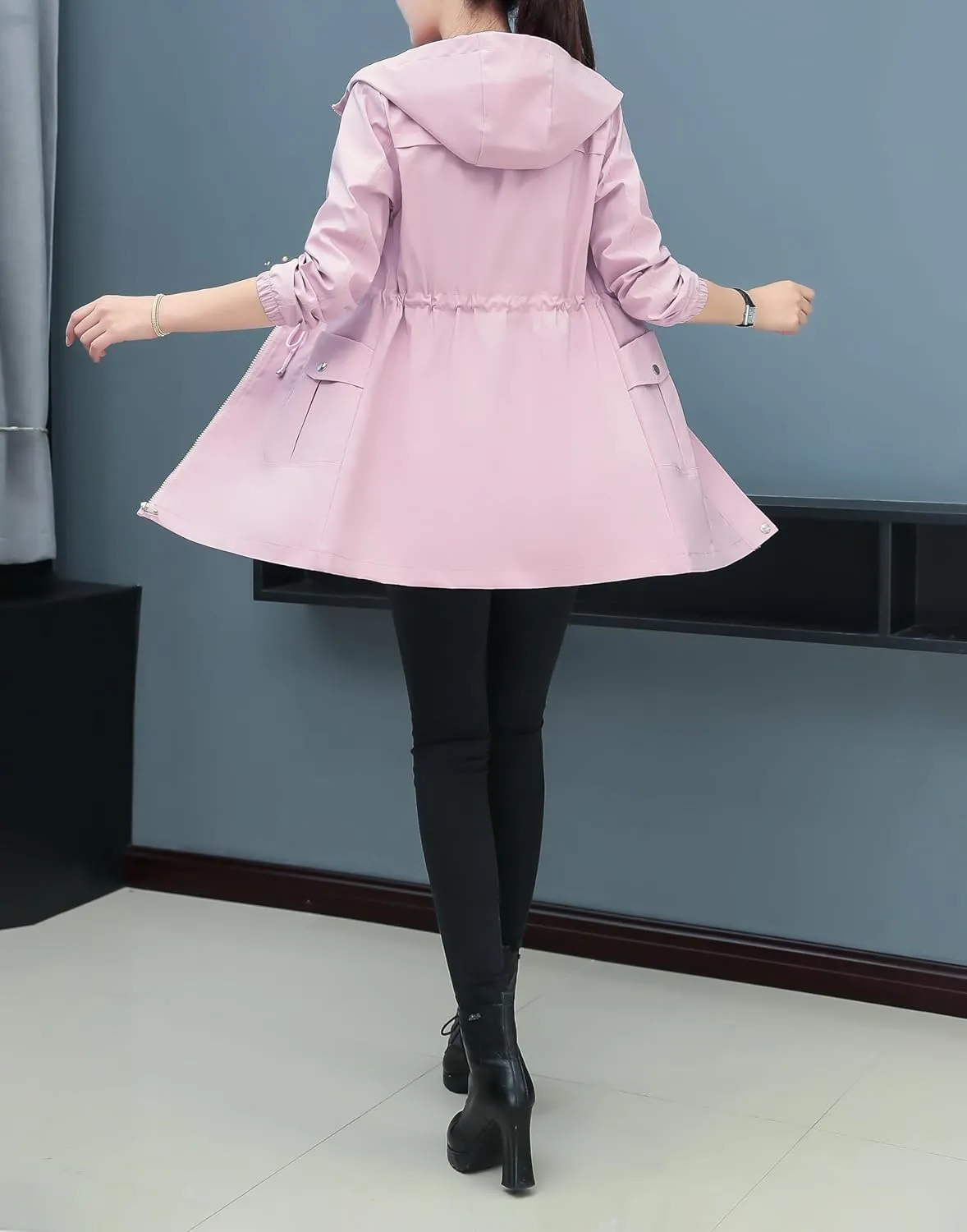 Women's mid-length trench coat fashion simple classic versatile temperament with pockets with zipper tops