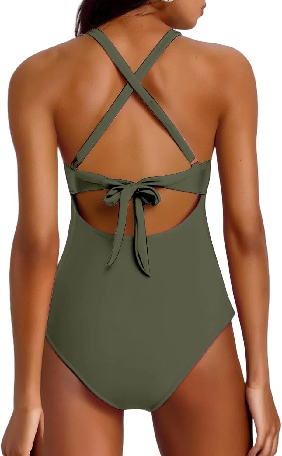 Womens One Piece Swimsuits Waisted Cross Tummy Control Cutout High Waisted Bathing Suit Straps Pad Swimwear