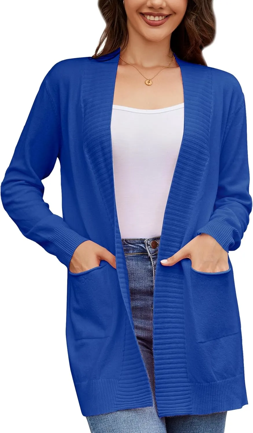 Women's Open Front Cardigan with Pockets Long Sleeve Casual Knit Sweaters