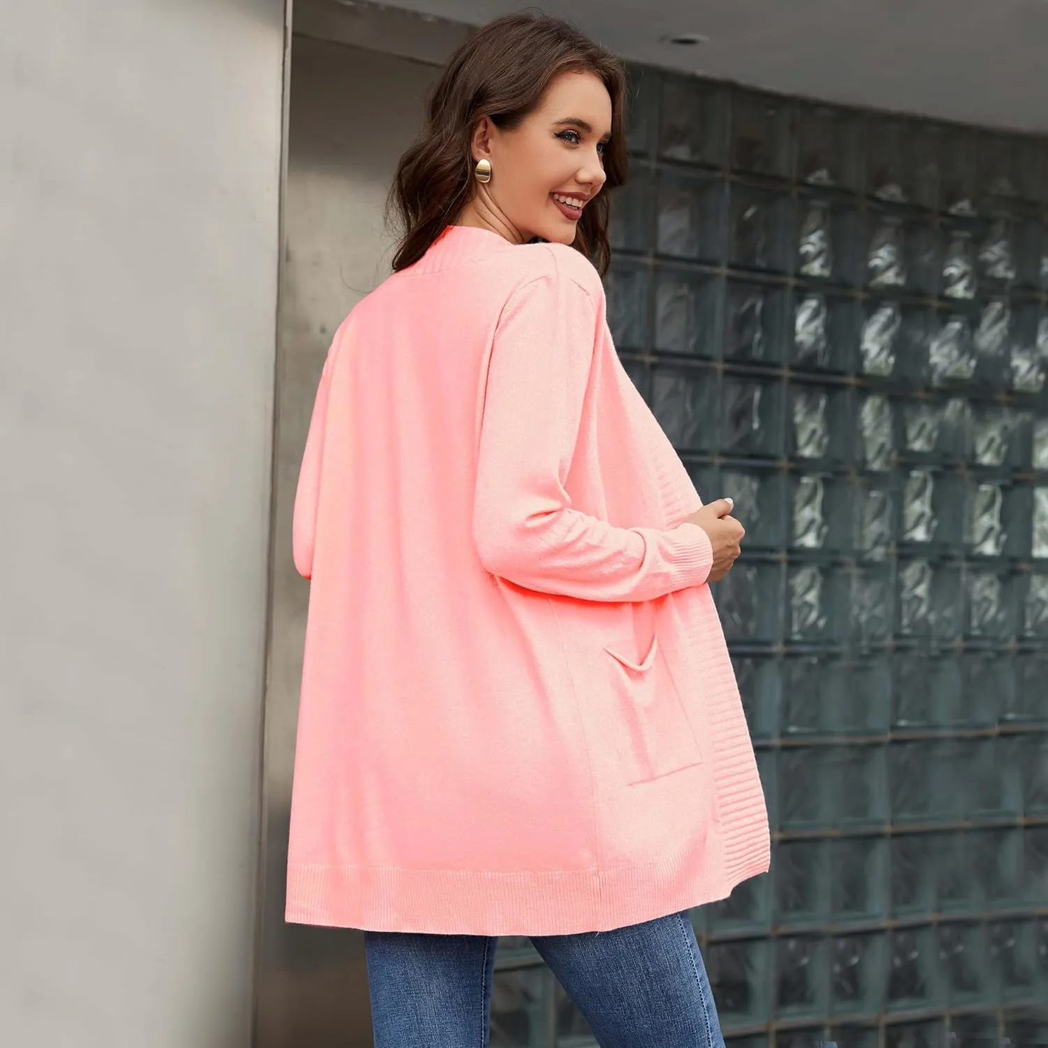 Women's Open Front Cardigan with Pockets Long Sleeve Casual Knit Sweaters