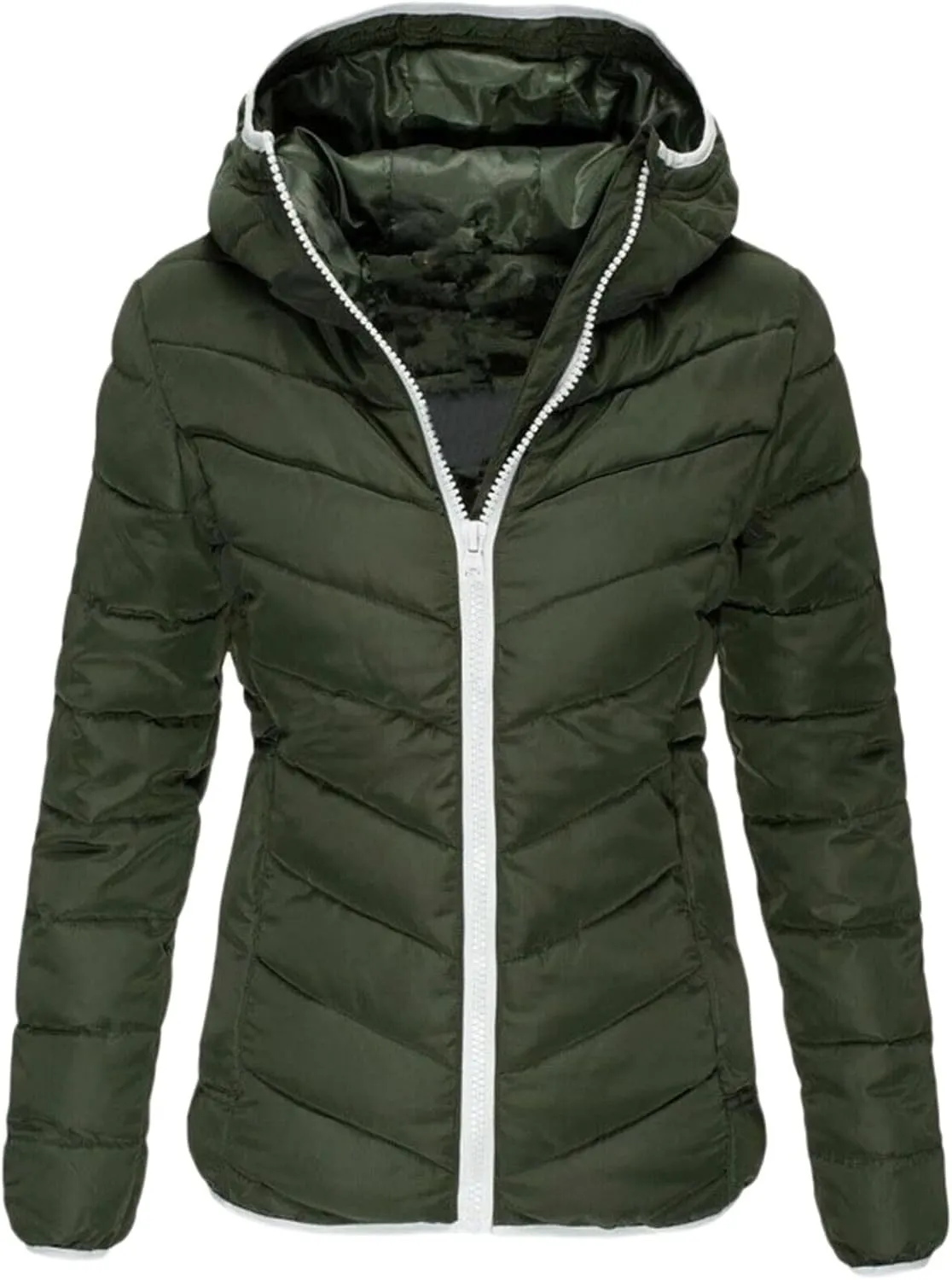 Women's Quilted Puffer Jacket Oversized Long Sleeve Hooded Down Coats Lightweight Warm Zip Up Winter Coat Teddy Outwear