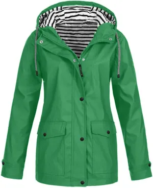 Womens Rain Jacket with Hood Fall Winter Jacket Sports Trench Jacket Solid Zip Up Windbreaker Drawstring Parka