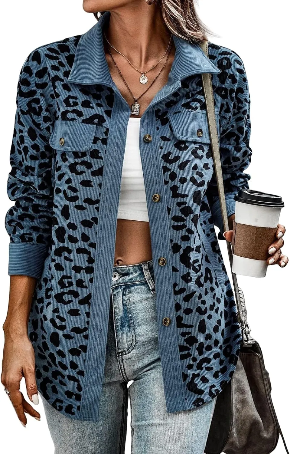 Womens Shacket Jacket Casual Leopard Print Cardigans Shirt Jackets Oversized Button Down Long Sleeve Coat Fall Outfits