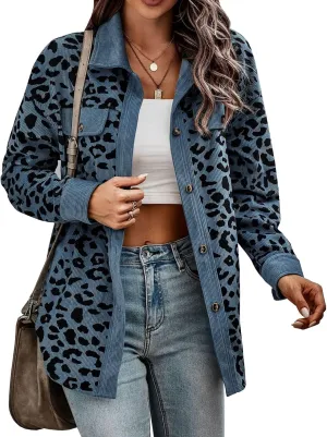 Womens Shacket Jacket Casual Leopard Print Cardigans Shirt Jackets Oversized Button Down Long Sleeve Coat Fall Outfits