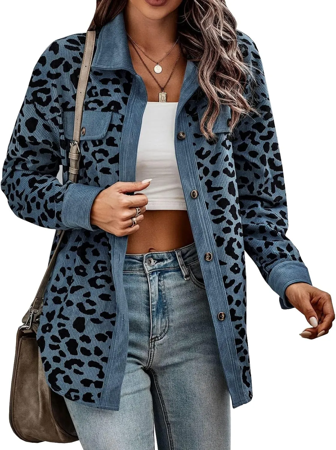 Womens Shacket Jacket Casual Leopard Print Cardigans Shirt Jackets Oversized Button Down Long Sleeve Coat Fall Outfits