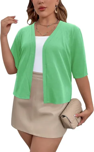 Women's Short Sleeve Cardigan Knit Sweaters Cropped Open Front Shrug Bolero