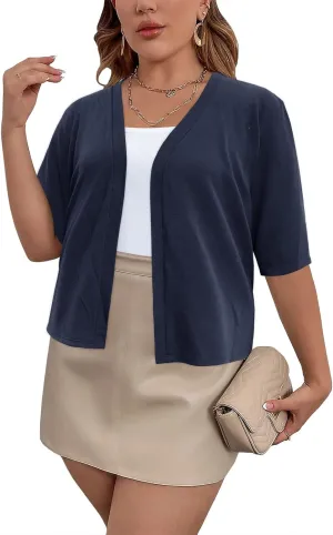 Women's Short Sleeve Cardigan Knit Sweaters Cropped Open Front Shrug Bolero