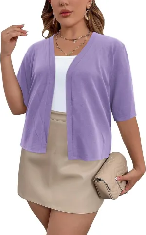 Women's Short Sleeve Cardigan Knit Sweaters Cropped Open Front Shrug Bolero