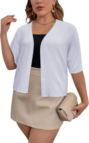 Women's Short Sleeve Cardigan Knit Sweaters Cropped Open Front Shrug Bolero