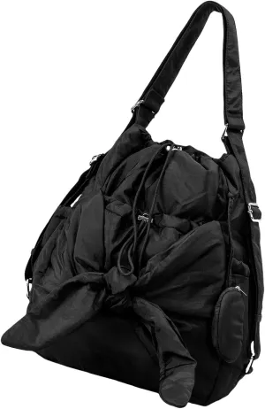 Women's Shoulder Bucket Bag with Drawstring Nylon Handbag Multiple Pockets Large Capacity Bowknot Backpack