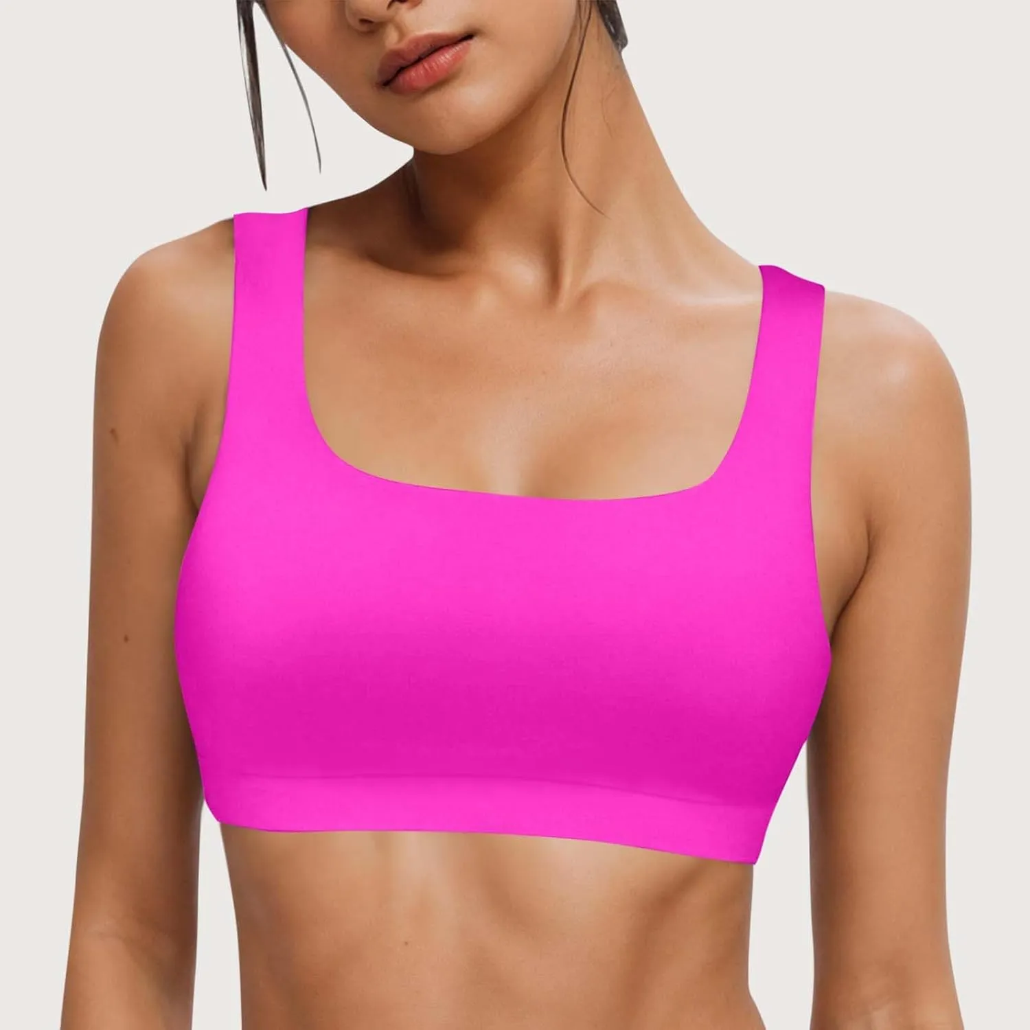 Womens Sports Bra Bikini Tops Scoop Neck Full Coverage Bathing Suits Top Padded Wireless Sporty Crop Swim Tops 2025