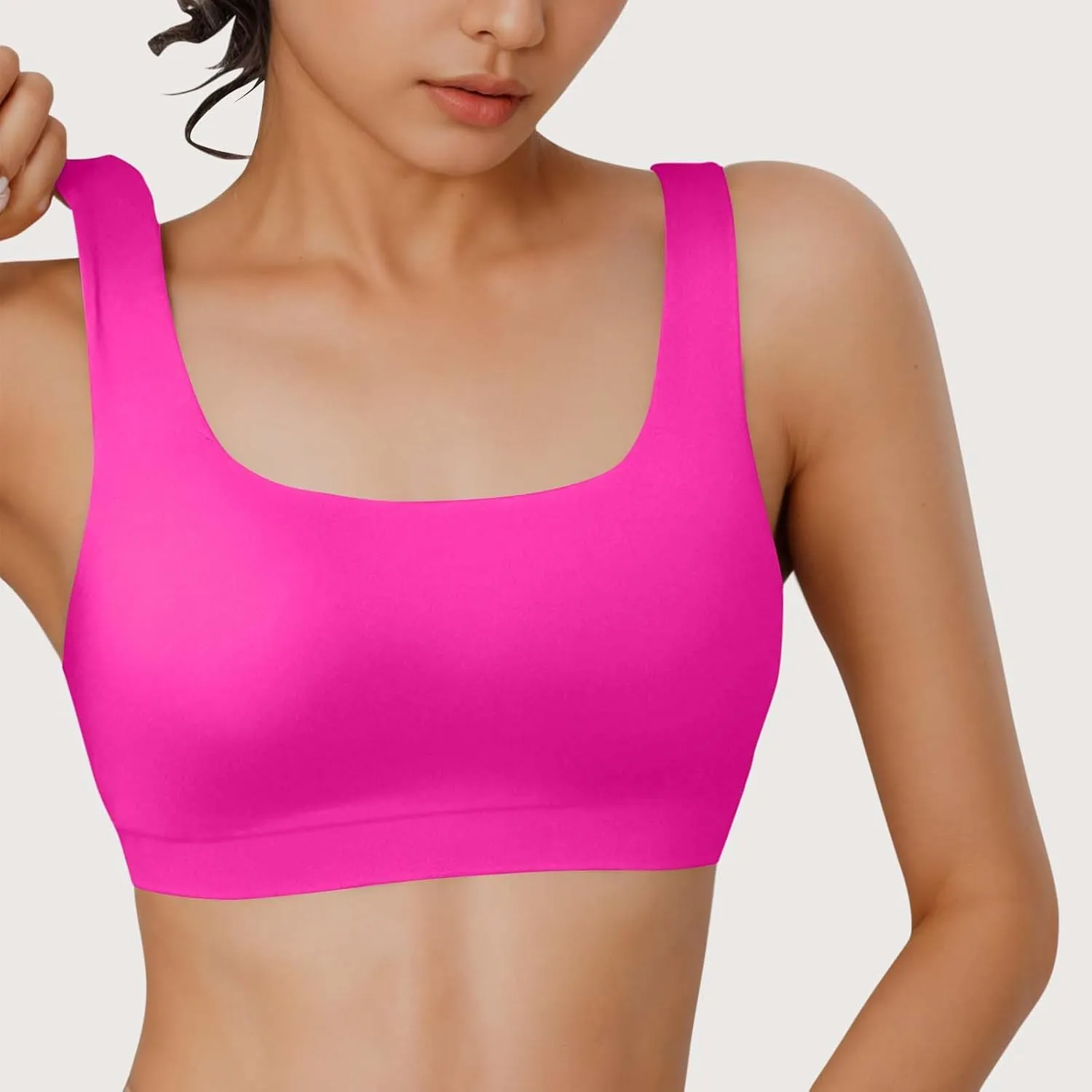 Womens Sports Bra Bikini Tops Scoop Neck Full Coverage Bathing Suits Top Padded Wireless Sporty Crop Swim Tops 2025