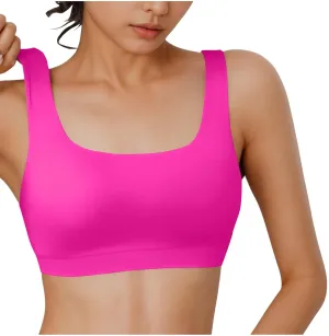Womens Sports Bra Bikini Tops Scoop Neck Full Coverage Bathing Suits Top Padded Wireless Sporty Crop Swim Tops 2025