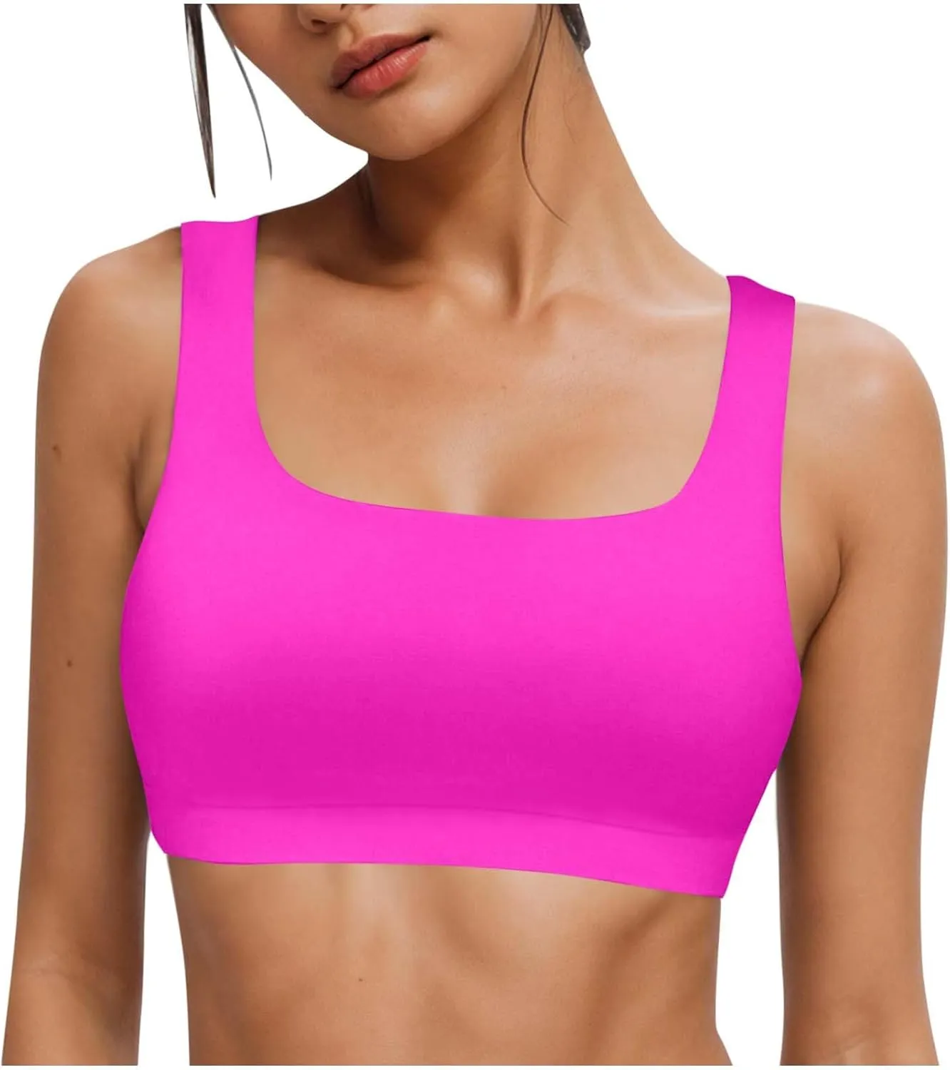 Womens Sports Bra Bikini Tops Scoop Neck Full Coverage Bathing Suits Top Padded Wireless Sporty Crop Swim Tops 2025