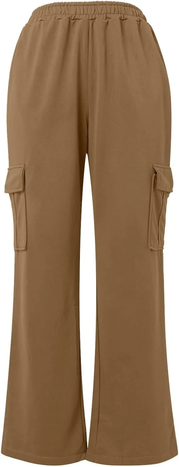 Womens Straight Leg Pants Elastic High Waist Lounge Pants Baggy Comfy Casual Trousers with Multiple Pockets 2025