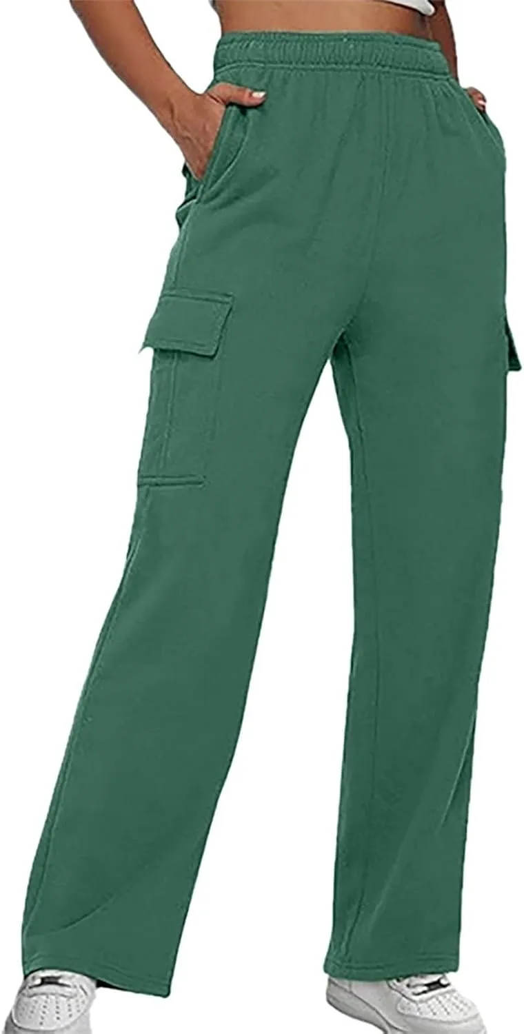 Womens Straight Leg Pants Elastic High Waist Lounge Pants Baggy Comfy Casual Trousers with Multiple Pockets 2025
