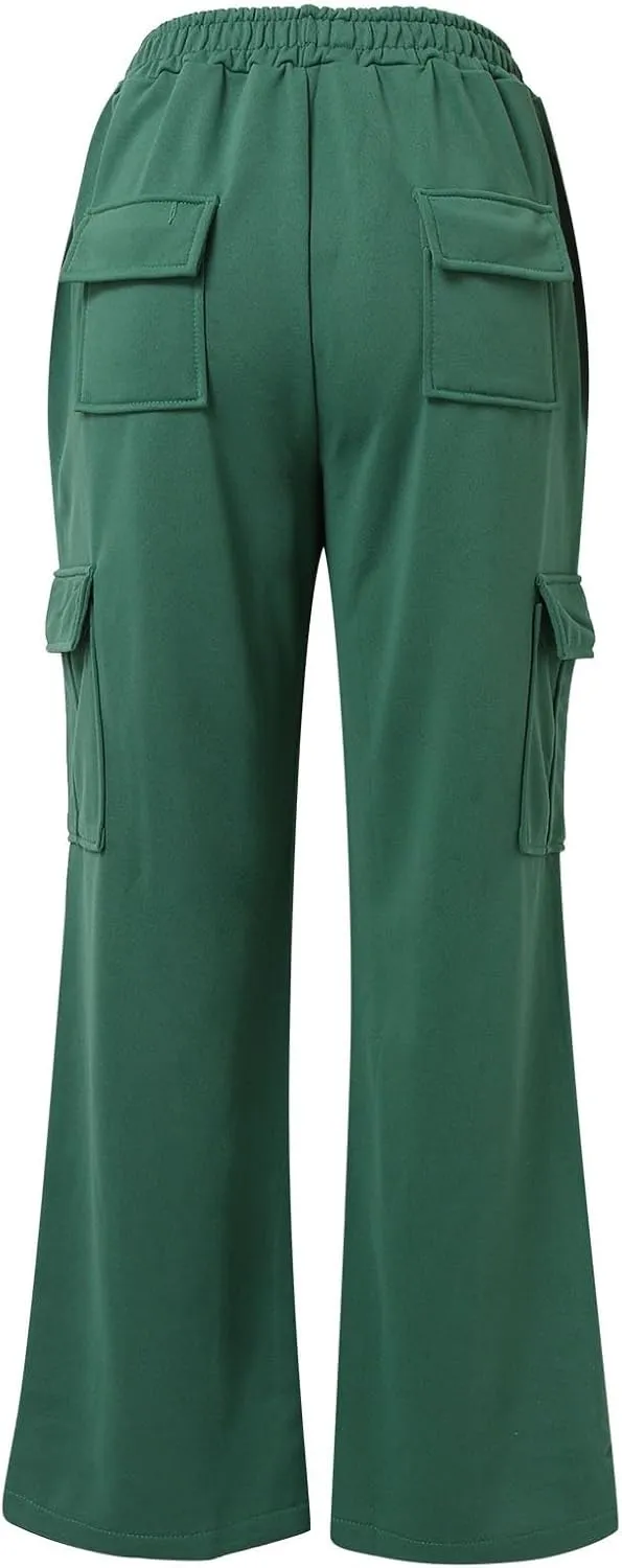 Womens Straight Leg Pants Elastic High Waist Lounge Pants Baggy Comfy Casual Trousers with Multiple Pockets 2025
