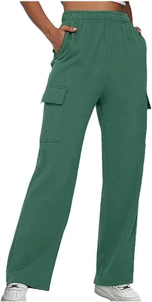 Womens Straight Leg Pants Elastic High Waist Lounge Pants Baggy Comfy Casual Trousers with Multiple Pockets 2025
