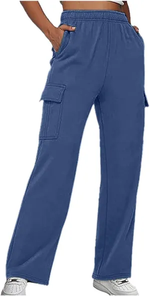 Womens Straight Leg Pants Elastic High Waist Lounge Pants Baggy Comfy Casual Trousers with Multiple Pockets 2025