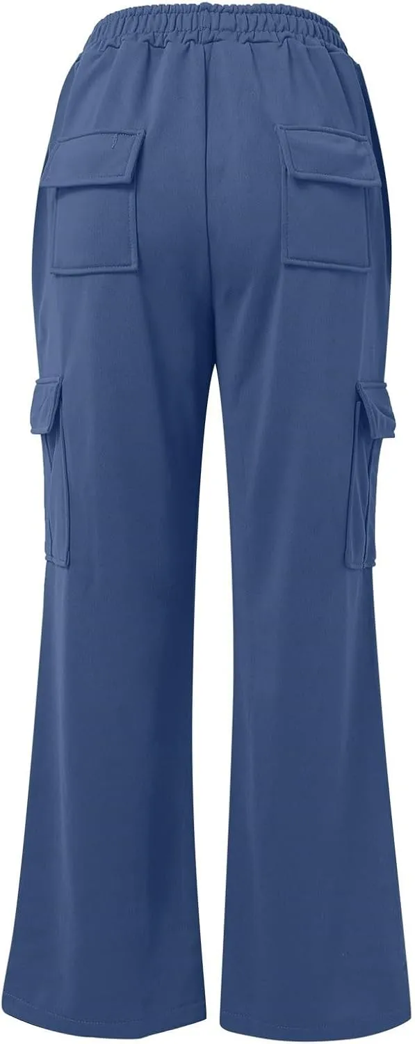 Womens Straight Leg Pants Elastic High Waist Lounge Pants Baggy Comfy Casual Trousers with Multiple Pockets 2025