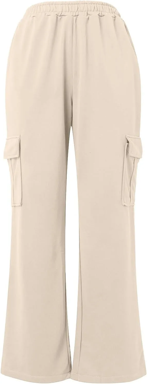 Womens Straight Leg Pants Elastic High Waist Lounge Pants Baggy Comfy Casual Trousers with Multiple Pockets 2025