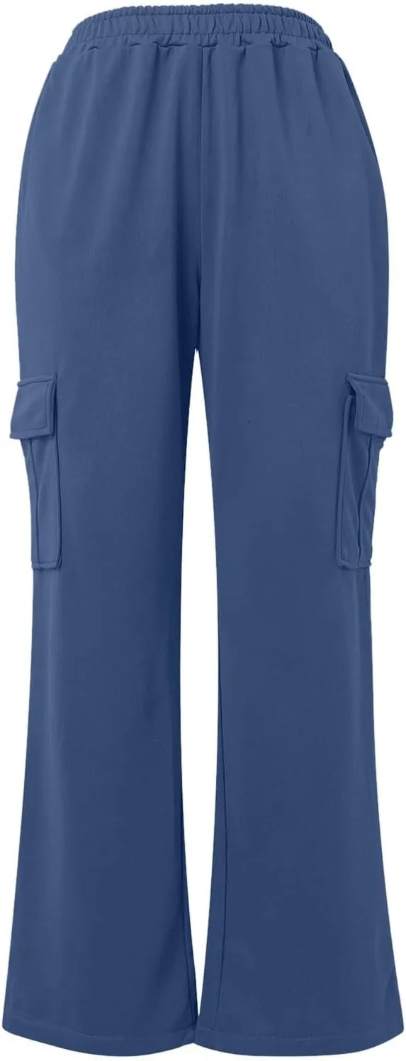 Womens Straight Leg Pants Elastic High Waist Lounge Pants Baggy Comfy Casual Trousers with Multiple Pockets 2025