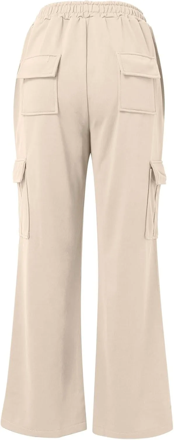 Womens Straight Leg Pants Elastic High Waist Lounge Pants Baggy Comfy Casual Trousers with Multiple Pockets 2025